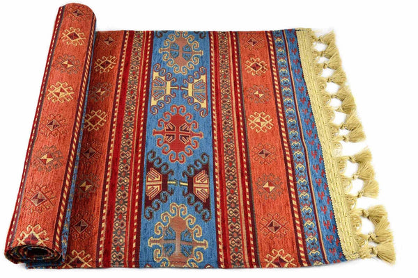 Table Runner Aztec Light Blue Rusty Orange Textile Sydney Grand Bazaar 