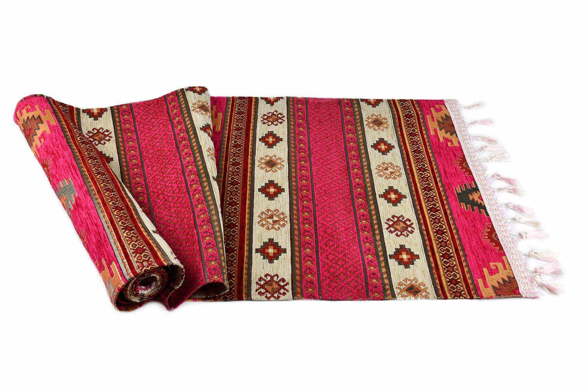 Table Runner Aztec Pink White Textile Sydney Grand Bazaar 