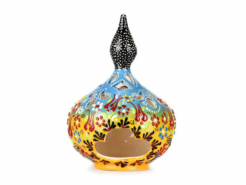 Turkish Candle Holder Dantel Large Pear Light Blue Yellow Ceramic Sydney Grand Bazaar 