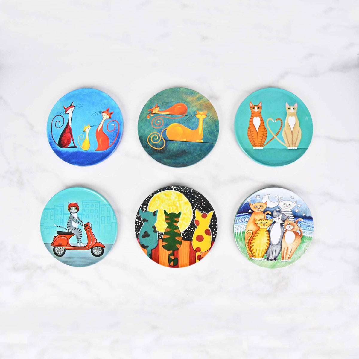 Turkish Cat Collection Coasters Set of 6 Ceramic Sydney Grand Bazaar 