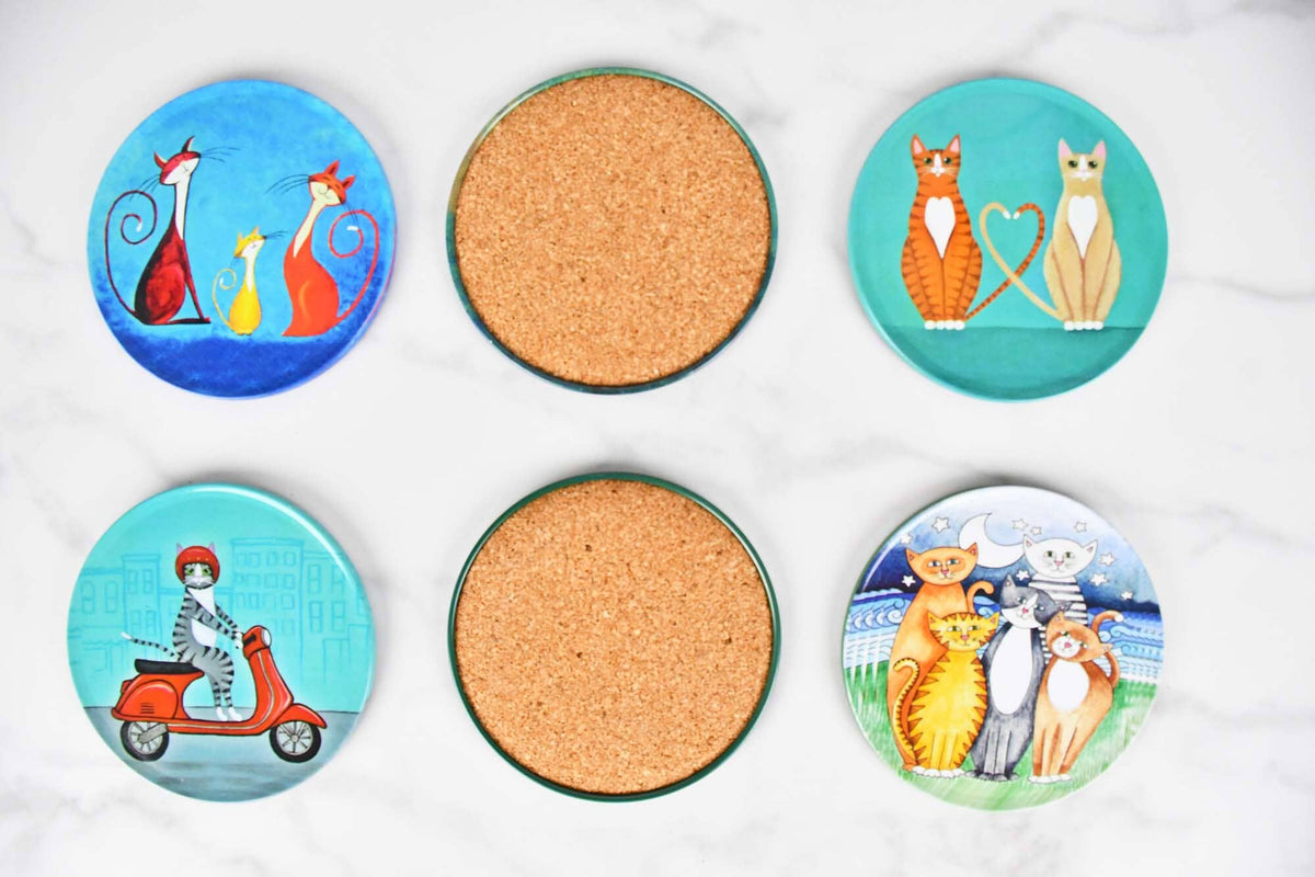 Turkish Cat Collection Coasters Set of 6 Ceramic Sydney Grand Bazaar 