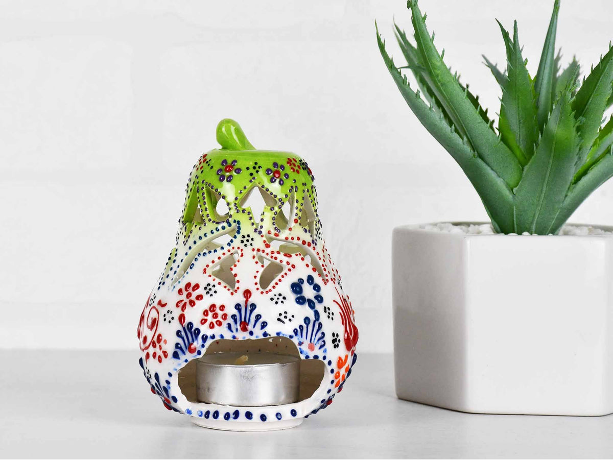 Turkish Ceramic Candle Holder Small Pear Light Green White 1 Ceramic Sydney Grand Bazaar 