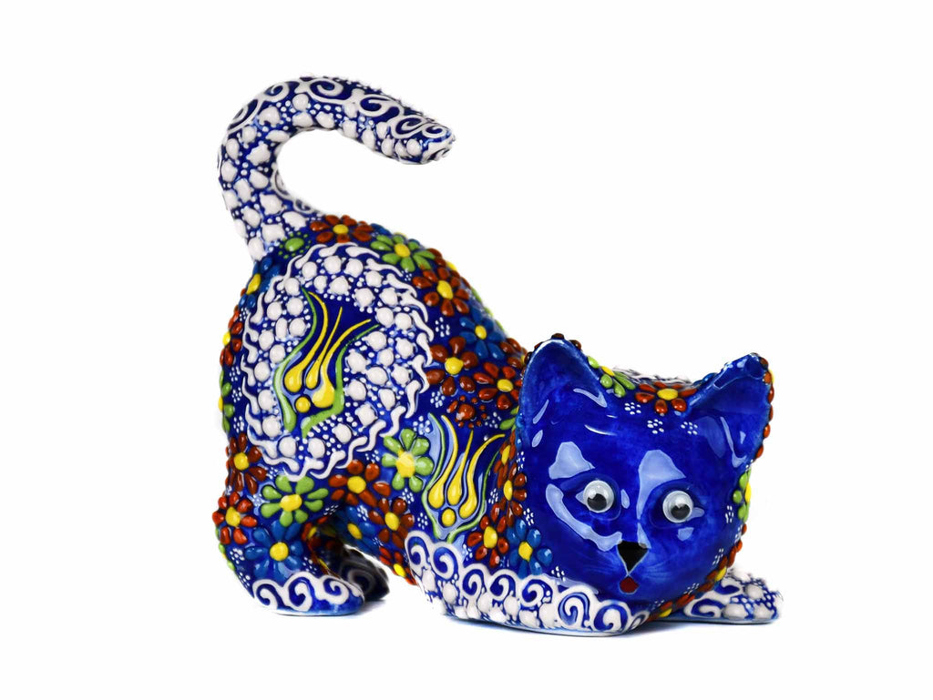 Turkish Ceramic Cat Figurine Dantel Blue Tail Up Design 2 Ceramic Sydney Grand Bazaar 