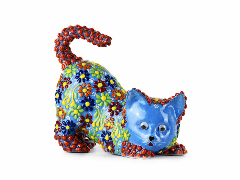 Turkish Ceramic Cat Figurine Dantel Light Blue Tail Up Design 1 Ceramic Sydney Grand Bazaar 