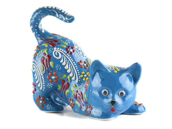 Turkish Ceramic Cat Figurine Dantel Light Blue Tail Up Design 2 Ceramic Sydney Grand Bazaar 