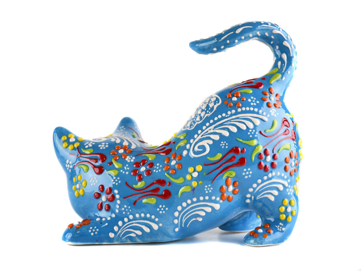 Turkish Ceramic Cat Figurine Dantel Light Blue Tail Up Design 2 Ceramic Sydney Grand Bazaar 