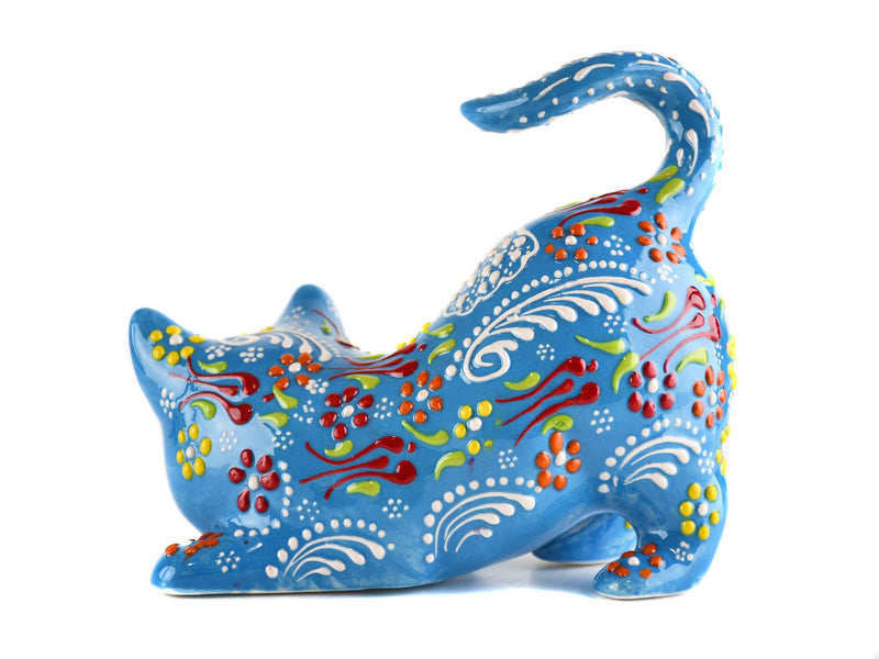 Turkish Ceramic Cat Figurine Dantel Light Blue Tail Up Design 2 Ceramic Sydney Grand Bazaar 