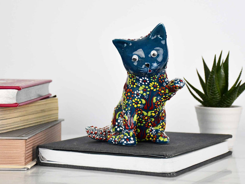 Turkish Ceramic Cat Figurine Dantel Playful Dark Green Design 2 Ceramic Sydney Grand Bazaar 