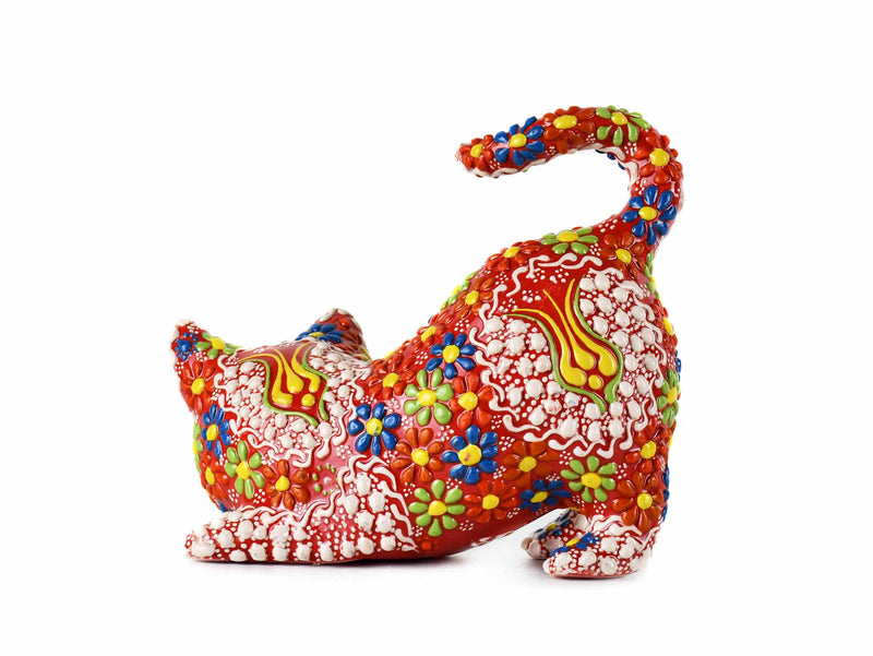 Turkish Ceramic Cat Figurine Dantel Red Tail Up Design 1 Ceramic Sydney Grand Bazaar 