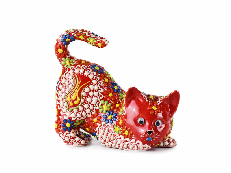 Turkish Ceramic Cat Figurine Dantel Red Tail Up Design 1 Ceramic Sydney Grand Bazaar 