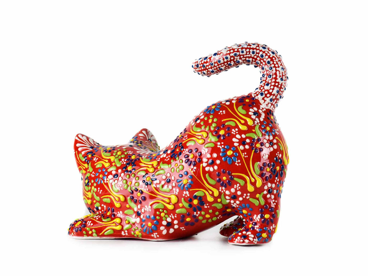 Turkish Ceramic Cat Figurine Dantel Red Tail Up Design 2 Ceramic Sydney Grand Bazaar 