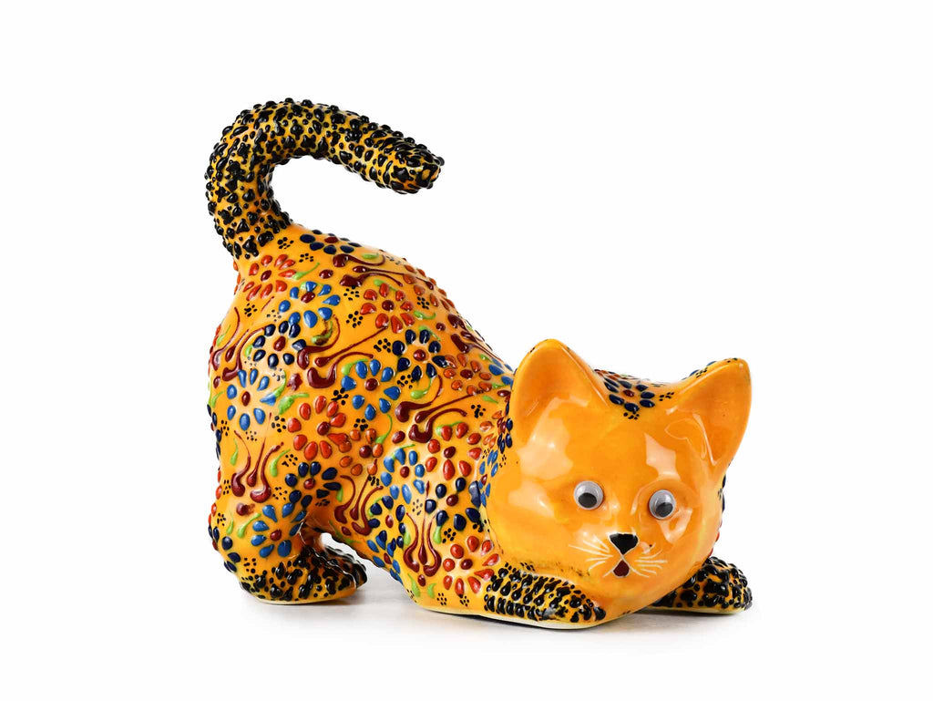 Turkish Ceramic Cat Figurine Dantel Yellow Tail Up Design 2 Ceramic Sydney Grand Bazaar 