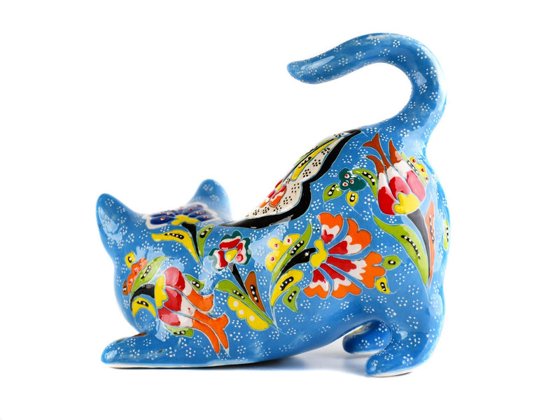 Turkish Ceramic Cat Figurine Flower Light Blue Tail Up Design 2 Ceramic Sydney Grand Bazaar 