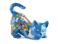 Turkish Ceramic Cat Figurine Flower Light Blue Tail Up Design 3 Ceramic Sydney Grand Bazaar 