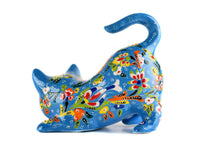 Turkish Ceramic Cat Figurine Flower Light Blue Tail Up Design 3 Ceramic Sydney Grand Bazaar 