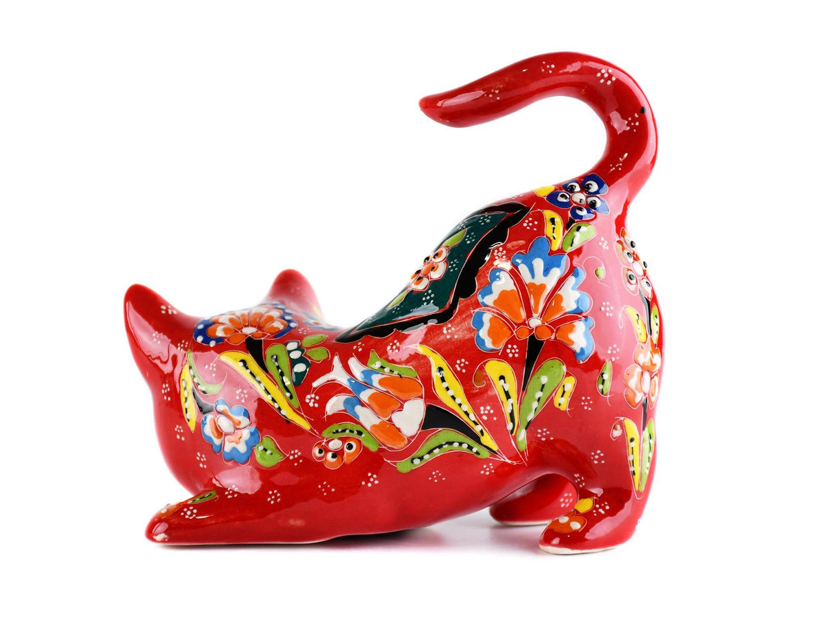 Turkish Ceramic Cat Figurine Flower Red Tail Up Ceramic Sydney Grand Bazaar 