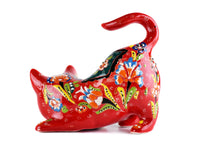 Turkish Ceramic Cat Figurine Flower Red Tail Up Ceramic Sydney Grand Bazaar 