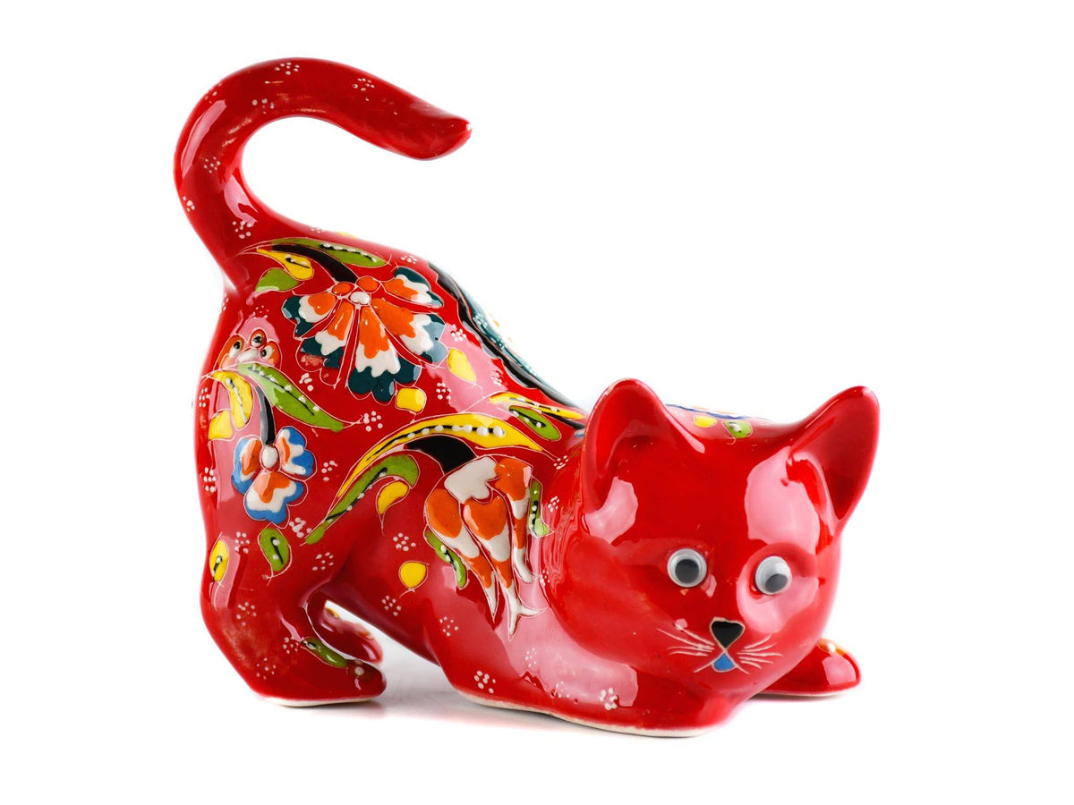 Turkish Ceramic Cat Figurine Flower Red Tail Up Ceramic Sydney Grand Bazaar 