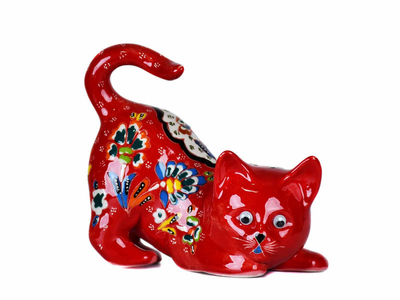 Turkish Ceramic Cat Figurine Flower Red Tail Up Design 3 Ceramic Sydney Grand Bazaar 