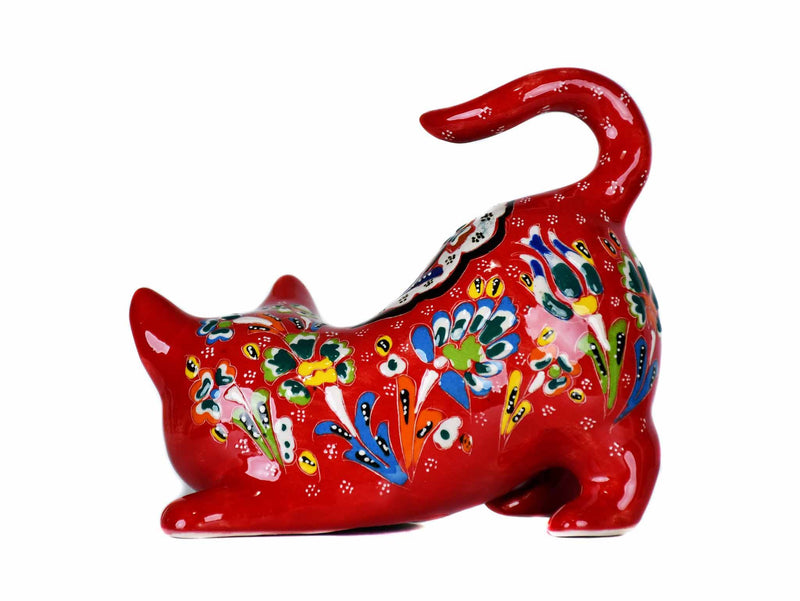 Turkish Ceramic Cat Figurine Flower Red Tail Up Design 3 Ceramic Sydney Grand Bazaar 