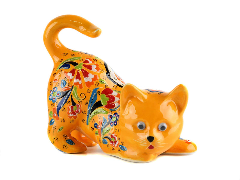 Turkish Ceramic Cat Figurine Flower Yellow Tail Up Ceramic Sydney Grand Bazaar 