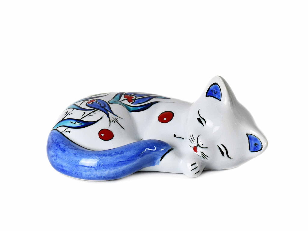 Turkish Ceramic Cat Figurine Sleeping Iznik Blue Tail Ceramic Sydney Grand Bazaar 
