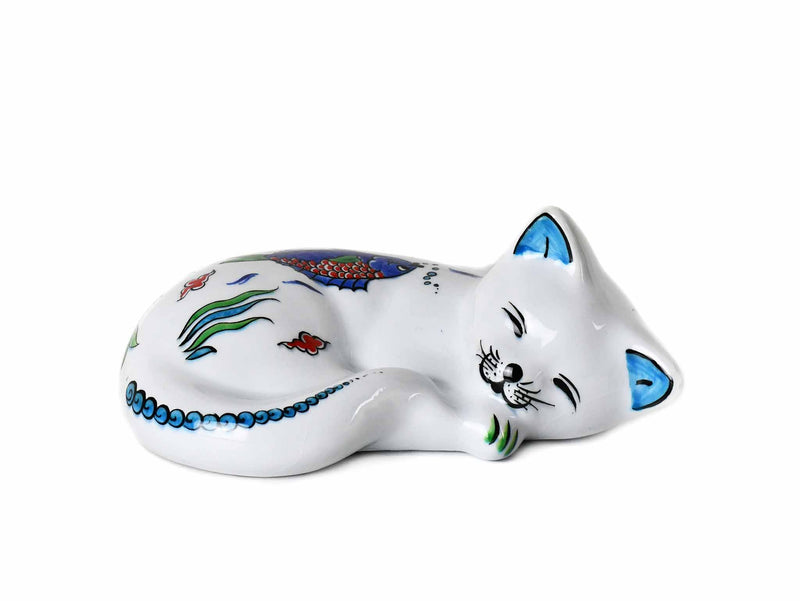 Turkish Ceramic Cat Figurine Sleeping Iznik White Tail Ceramic Sydney Grand Bazaar 