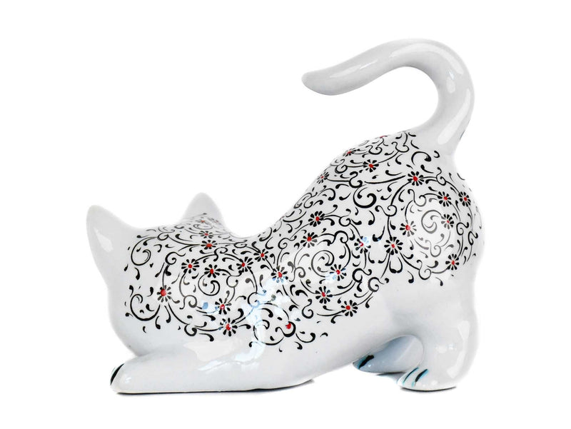 Turkish Ceramic Cat Figurines Iznik Black Daisy Tail Up Ceramic Sydney Grand Bazaar 