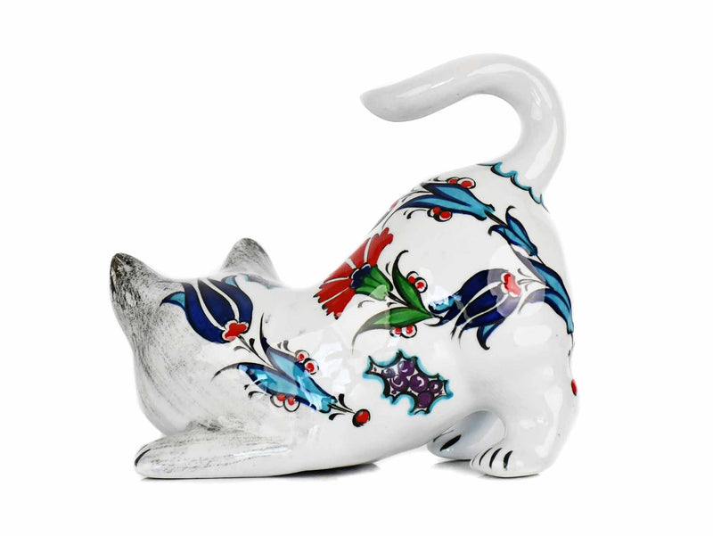 Turkish Ceramic Cat Figurines Iznik Carnation Flower Tail Up Ceramic Sydney Grand Bazaar 