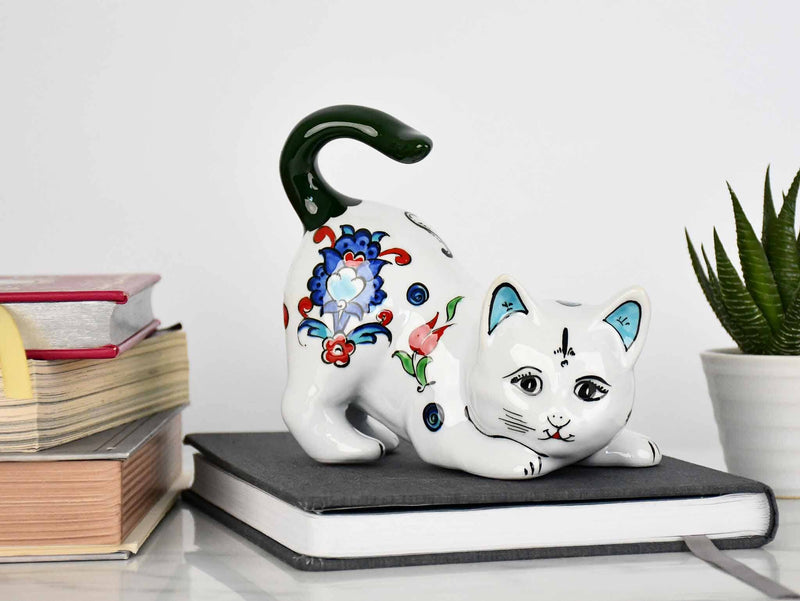 Turkish Ceramic Cat Figurines Iznik Green Tail Up Ceramic Sydney Grand Bazaar 