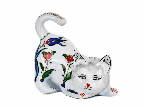 Turkish Ceramic Cat Figurines Iznik Tulip Flower Tail Up Ceramic Sydney Grand Bazaar 