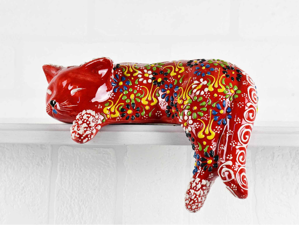 Turkish Ceramic Cat Lazy Style Figurine Dantel Red Ceramic Sydney Grand Bazaar 