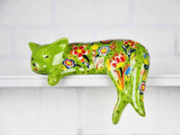 Turkish Ceramic Cat Lazy Style Figurine Flower Light Green Ceramic Sydney Grand Bazaar 