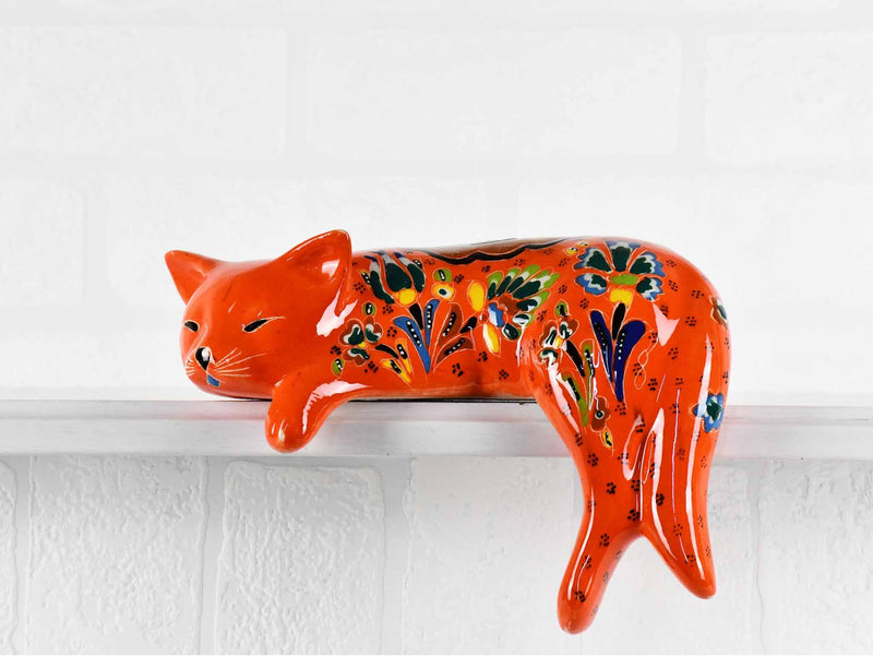 Turkish Ceramic Cat Lazy Style Figurine Flower Orange Ceramic Sydney Grand Bazaar 