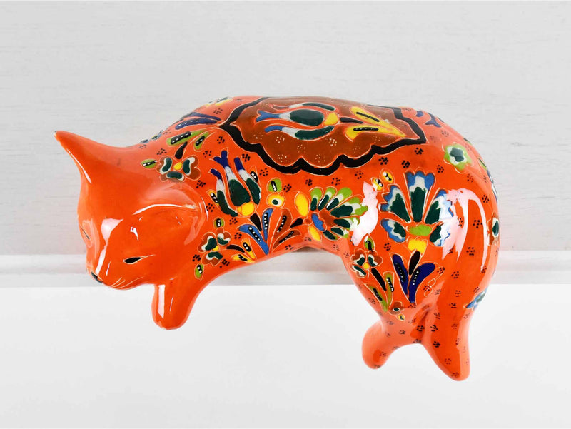 Turkish Ceramic Cat Lazy Style Figurine Flower Orange Ceramic Sydney Grand Bazaar 
