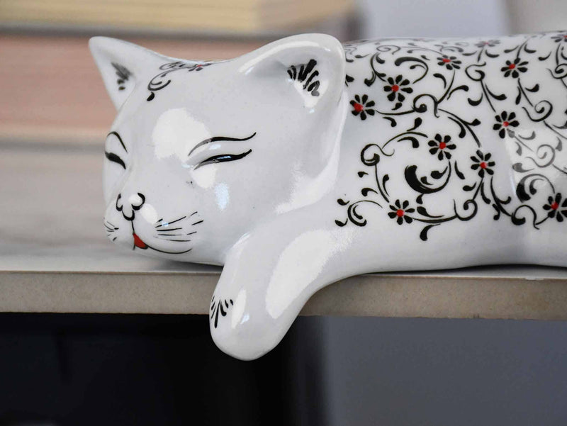 Turkish Ceramic Cat Lazy Style Iznik Daisy Art Large Ceramic Sydney Grand Bazaar 
