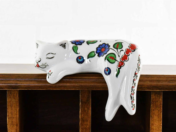 Turkish Ceramic Cat Lazy Style Iznik Flower White Tail Small Ceramic Sydney Grand Bazaar 