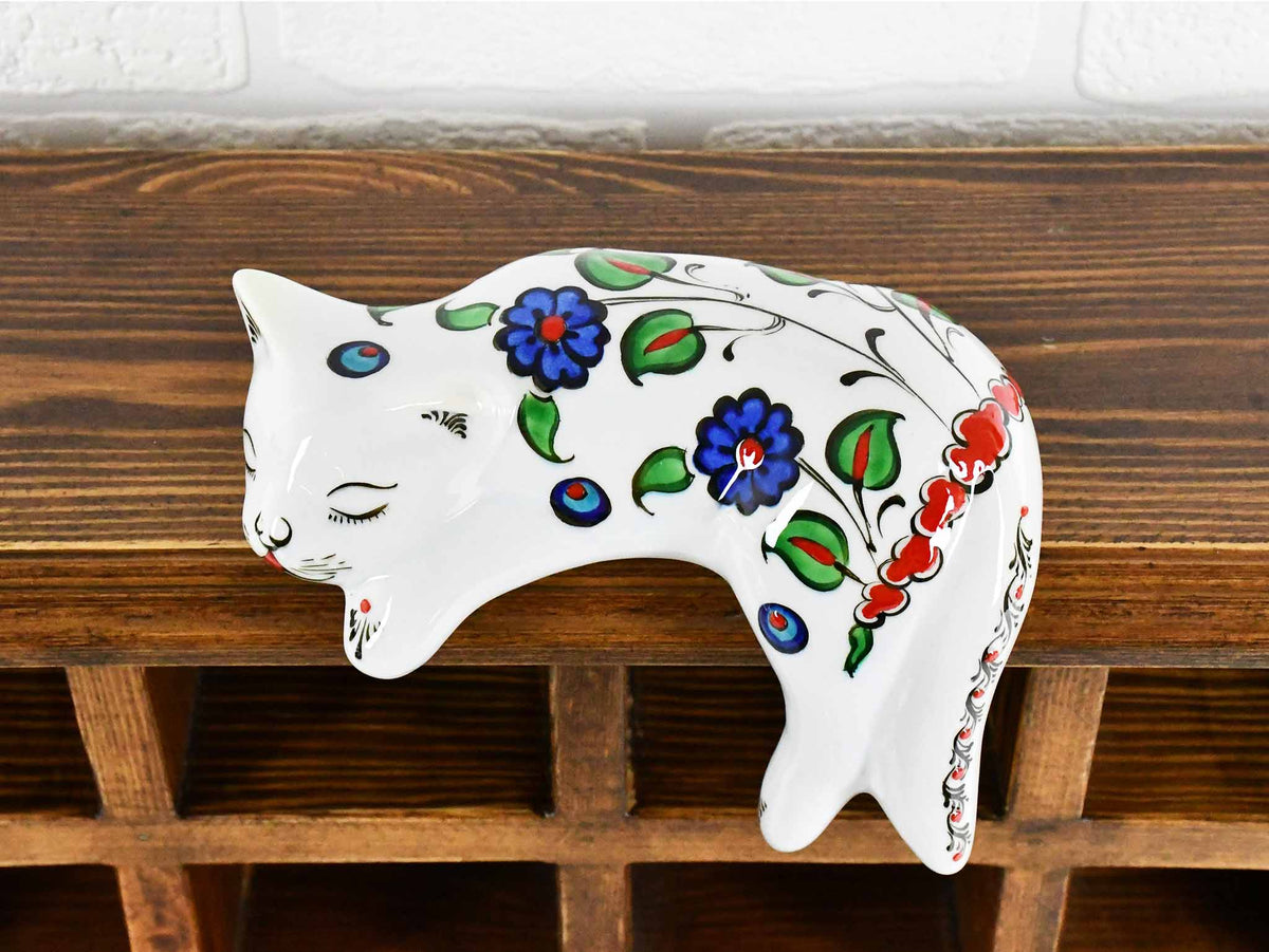 Turkish Ceramic Cat Lazy Style Iznik Flower White Tail Small Ceramic Sydney Grand Bazaar 