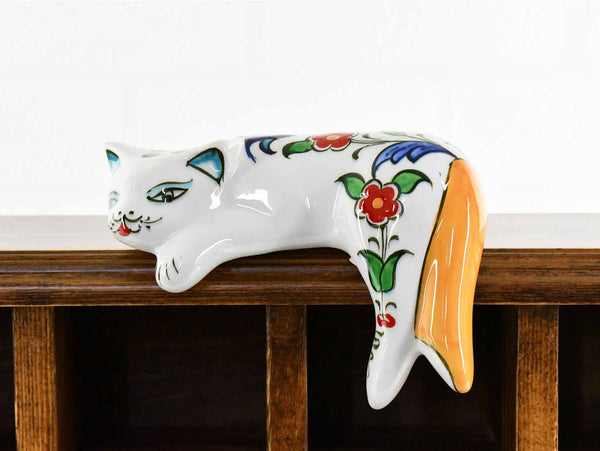 Turkish Ceramic Cat Lazy Style Iznik Flower Yellow Tail Small Ceramic Sydney Grand Bazaar 