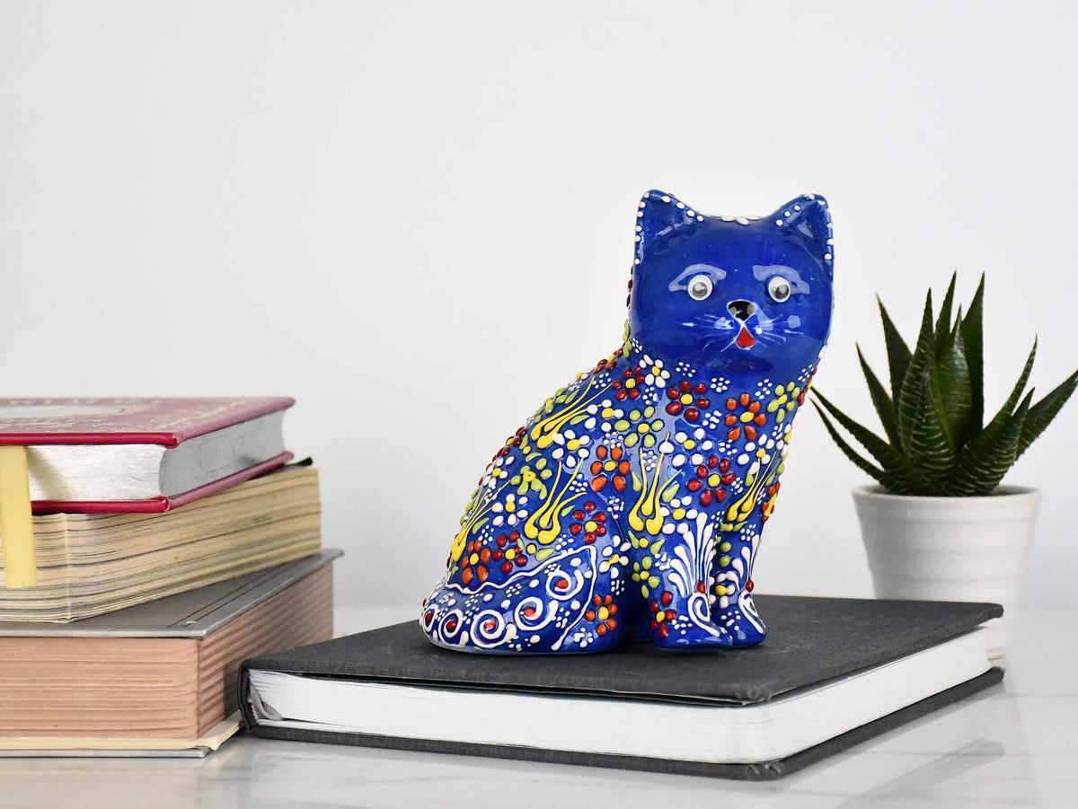 Turkish Ceramic Cat Ornament Dantel Sitting Blue Ceramic Sydney Grand Bazaar 