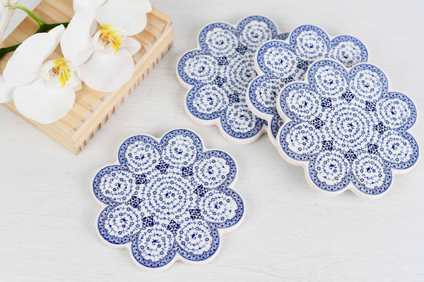 Turkish Ceramic Coasters Daisy Collection Set of 4 Ceramic Sydney Grand Bazaar 