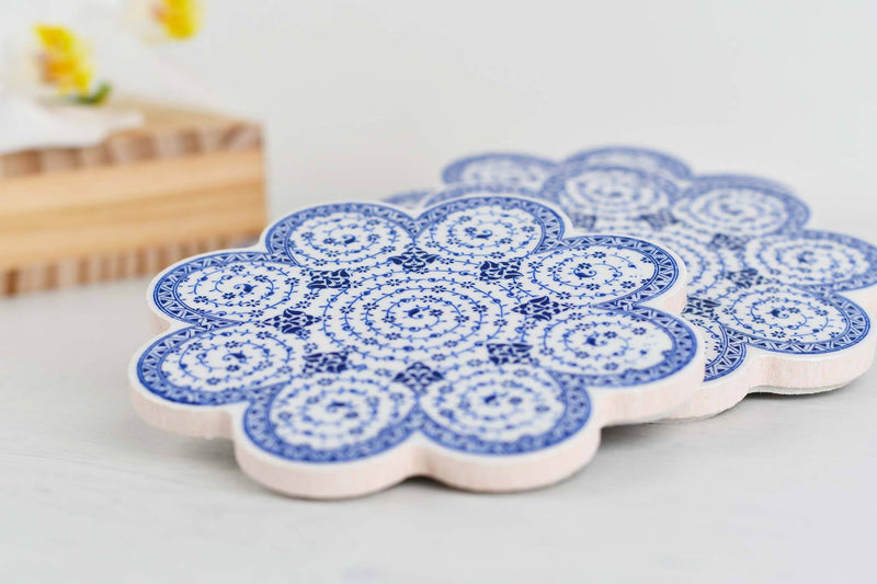 Turkish Ceramic Coasters Daisy Collection Set of 4 Ceramic Sydney Grand Bazaar 