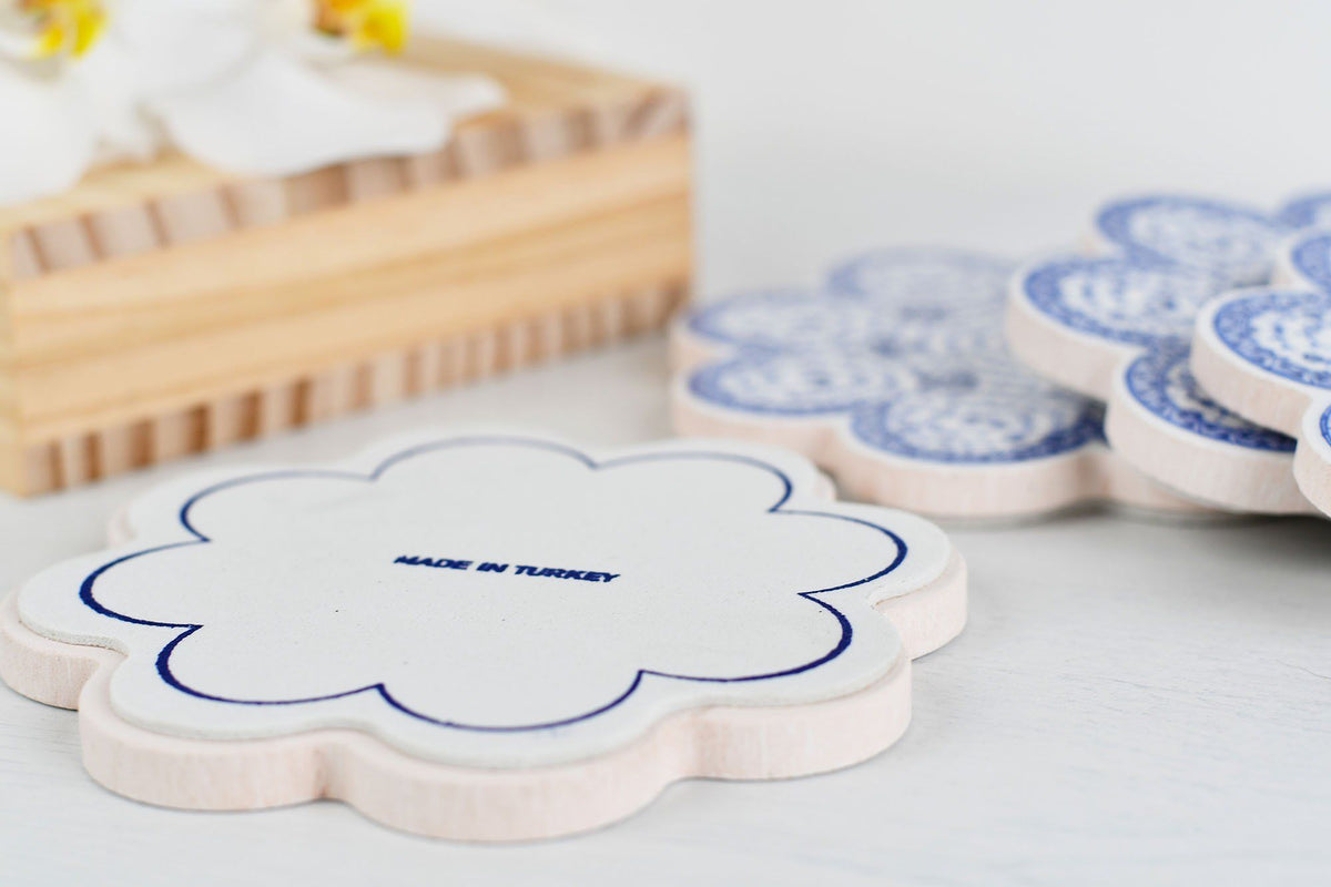 Turkish Ceramic Coasters Daisy Collection Set of 4 Ceramic Sydney Grand Bazaar 