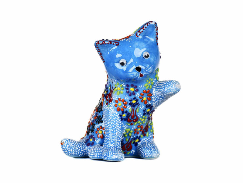 Turkish Ceramic Playful Cat Figurine Light Blue Dantel Ceramic Sydney Grand Bazaar 