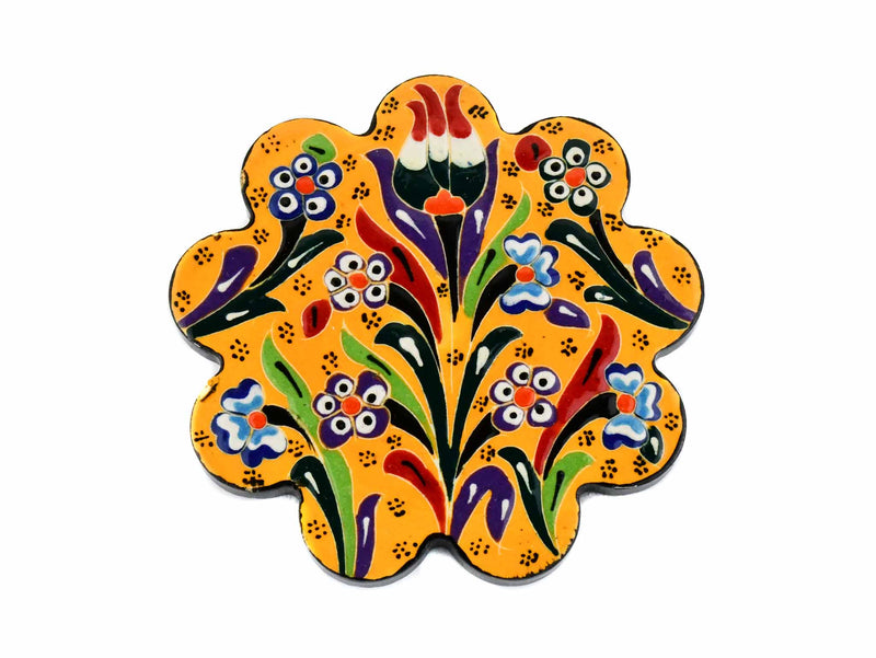 Turkish Coasters Flower Collection Yellow Ceramic 