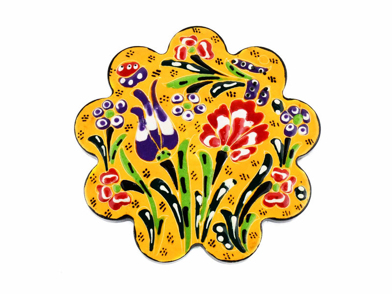 Turkish Coasters Flower Collection Yellow Ceramic 