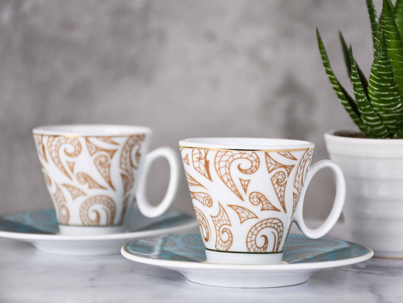 Turkish Coffee Cup Brown Turquoise Set of 6 Ceramic Sydney Grand Bazaar 