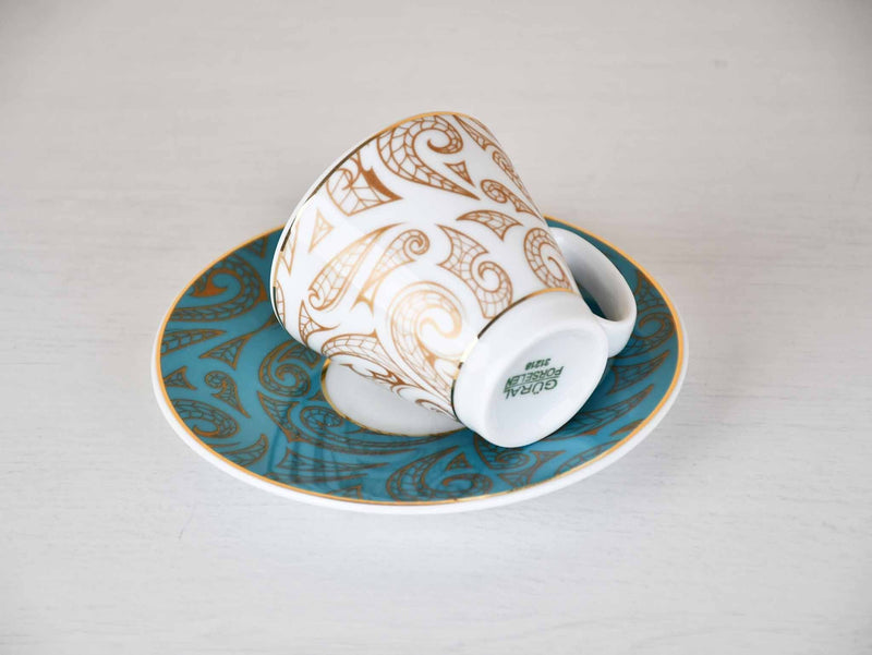 Turkish Coffee Cup Brown Turquoise Set of 6 Ceramic Sydney Grand Bazaar 