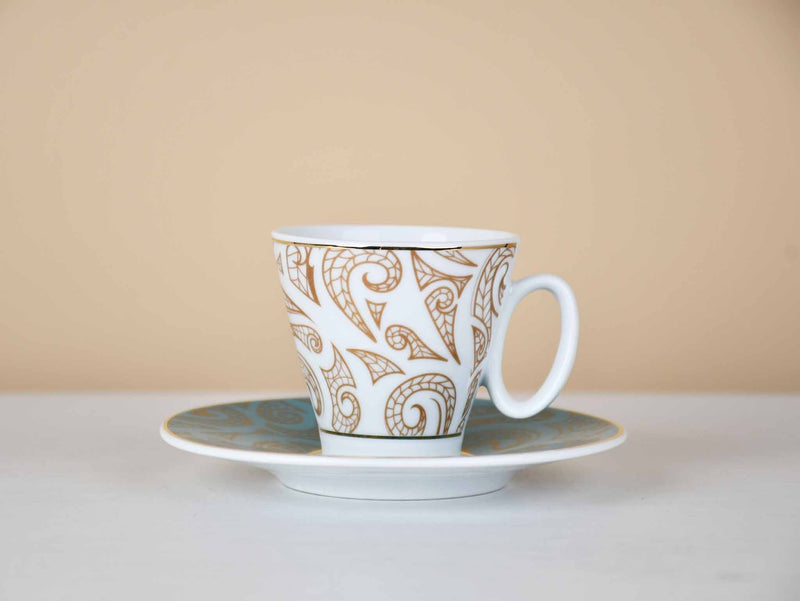 Turkish Coffee Cup Brown Turquoise Set of 6 Ceramic Sydney Grand Bazaar 