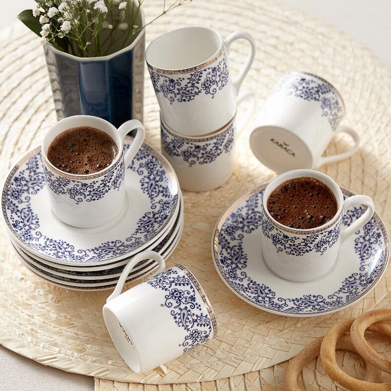 Karaca Nakkaş 12 Piece Porcelain Espresso Turkish Coffee Cup Set